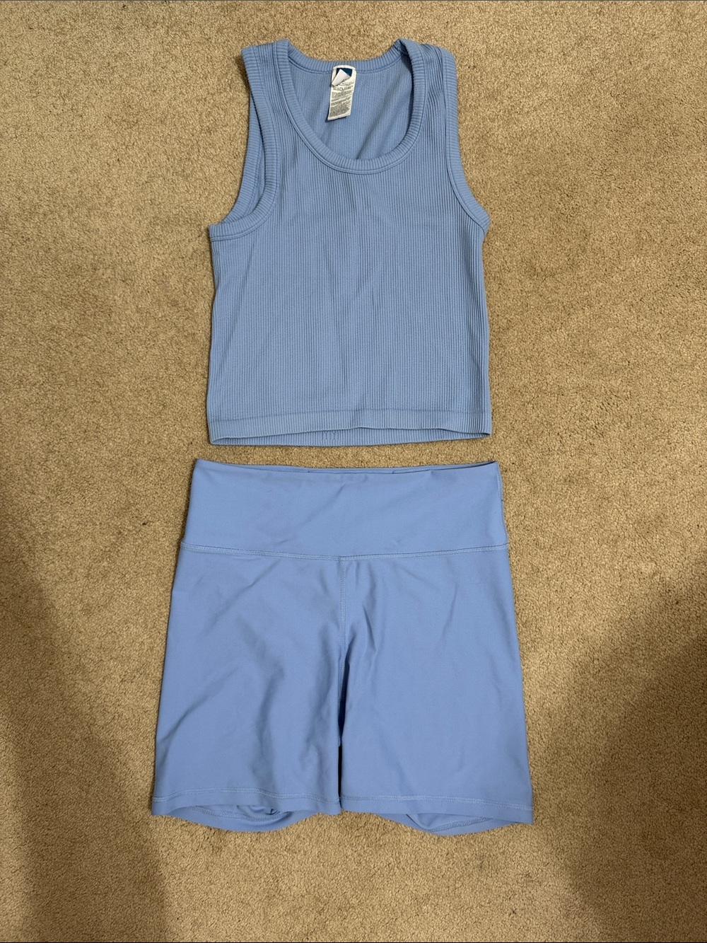 Old Navy Active Set Light Blue Ribbed Tank and Matching Bike Shorts Set